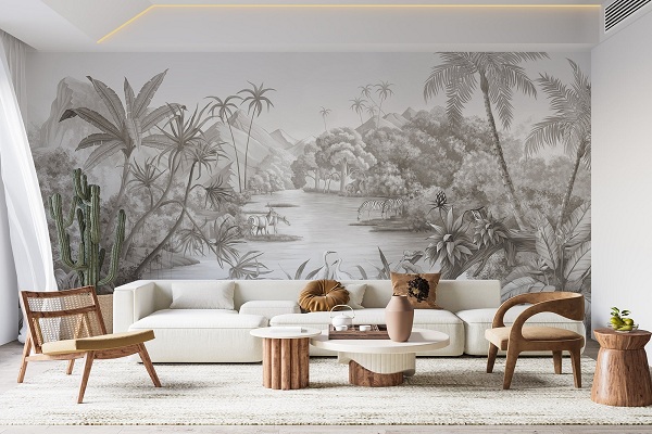 Pose d'un papier peint panoramique dans un salon à Toulouse